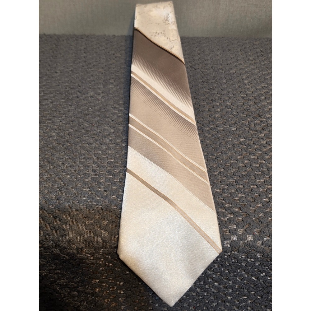 Paco Rabanne Paris Silk Tie Champagne Taupe Striped Floral Jacquard Designer